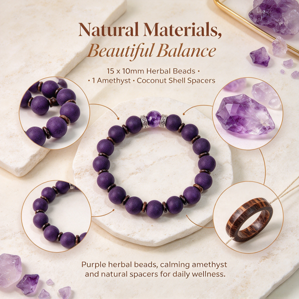 Handmade Herbal Purple Gromwell & Amethyst Beaded Bracelet